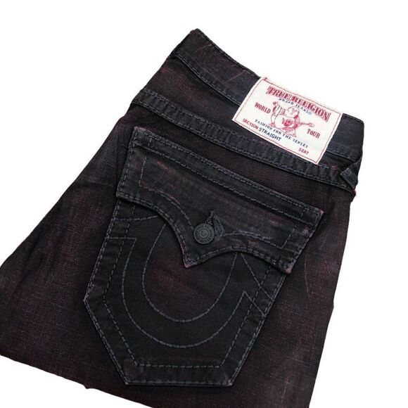 BRAND New True Religion Jeans Size 32 STRAIGHT BIG T Black/Red - Picture 8 of 16